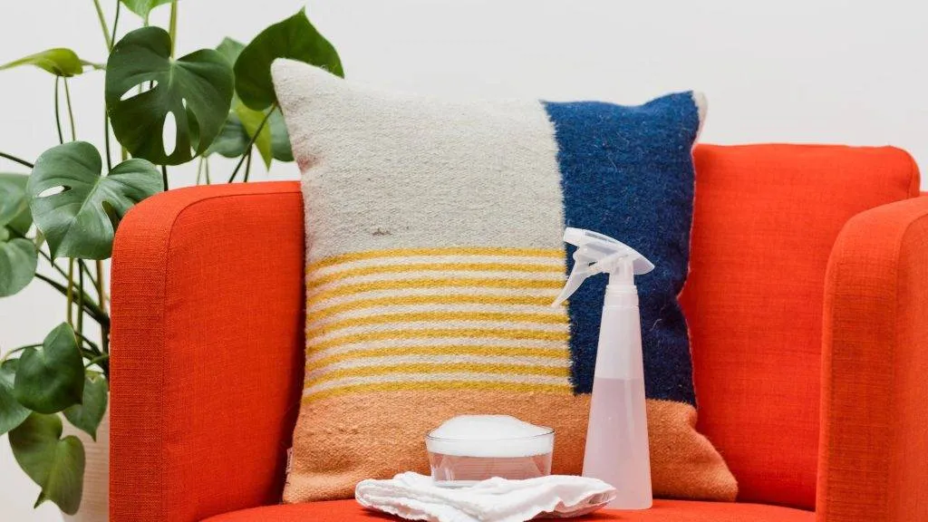 Natural cleaning solutions being used on upholstery